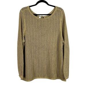 Talbots Gold Metallic Long Sleeve Tie Back Cotton Blend Open Knit Sweater 2X
